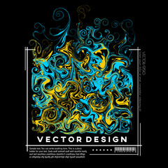 Wall Mural - Abstract liquid paint and lines vector design in yellow and light blue, suitable for t-shirts, posters, banners, flyers, and other designs