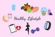 © Anna Shalygina - Healthy lifestyle set. Fitness, healthy food and active style of life. Flat design vector illustration