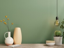 Wall Mockup With Vase And Green Plant,green Wall And Shelf.