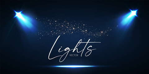 Wall Mural - shining spotlights and empty scene. glittering abstract background.