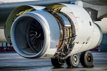 Airliner Engine During Maintenance With Cowling Open