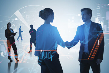 Poster - Concept of partnership. Businessman and businesswoman handshake