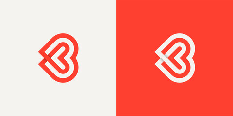 Poster - initial letter k and b linked logo. red and white infinity line origami style isolated on double bac
