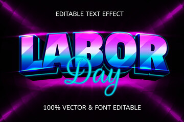 Wall Mural - labor day style neon editable text effect