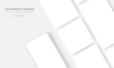 Poster - Clay Phone Mockup with Blank Social Media Posts Template. Vector Illustration