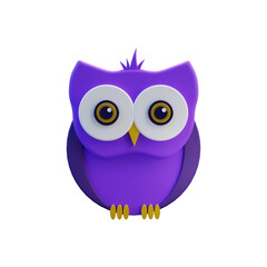 Cute owl 3d illustration isolated on white. 3D owl illustration isolated on white background