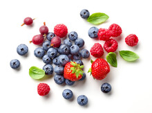 Composition Of Fresh Berries And Green Leaves
