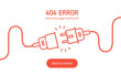 Concept of 404 error disconnect icon with Electric Plug and Socket unplugged on white background. Concept of Electrical theme web banner, disconnection, loss of connect. Vector illustration