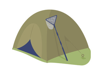 Poster - Camping tent semi flat color vector object. Full sized element on white. Shelter for outdoor walking trips. Hiking equipment isolated modern cartoon style illustration for graphic design and animation