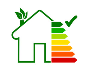energy efficient house concept with classification graph sign, home energy efficiency rating isolate