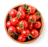 Fototapeta Kuchnia - Cherry tomatoes in a plate on a white background, isolated. Top view