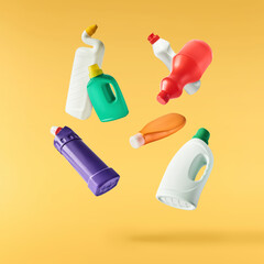 Wall Mural - Household cleaning product. A plastic bottle falling in the air