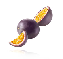 Fresh Ripe Passion Fruit Falling In The Air