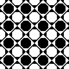 Poster - Checker diagonal ornament with octagons. Vector seamless black and white cells.