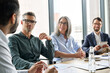 © insta_photos - Executive team business people listening to ceo negotiating discussing project at board meeting. Multicultural professional company leaders working together sitting at boardroom table in office.