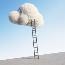 Ladder Leading To Cloud On Blue Sky Background. Up And Success Concept. 3D Rendering.