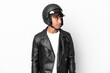 © luismolinero - Young man with a motorcycle helmet isolated on white background looking to the side