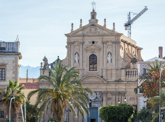 Poster - Facade of St Teresa church seen from Foro Italico park in coats of Palermo, capital of Sicily Island, Italy