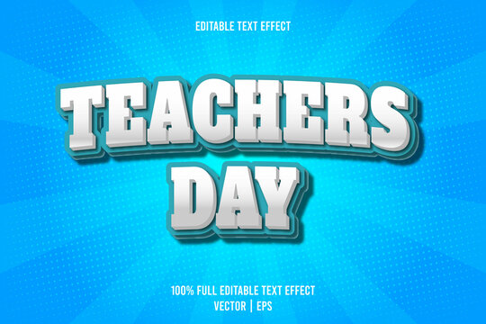Teachers day editable text effect 3 dimension emboss cartoon style
