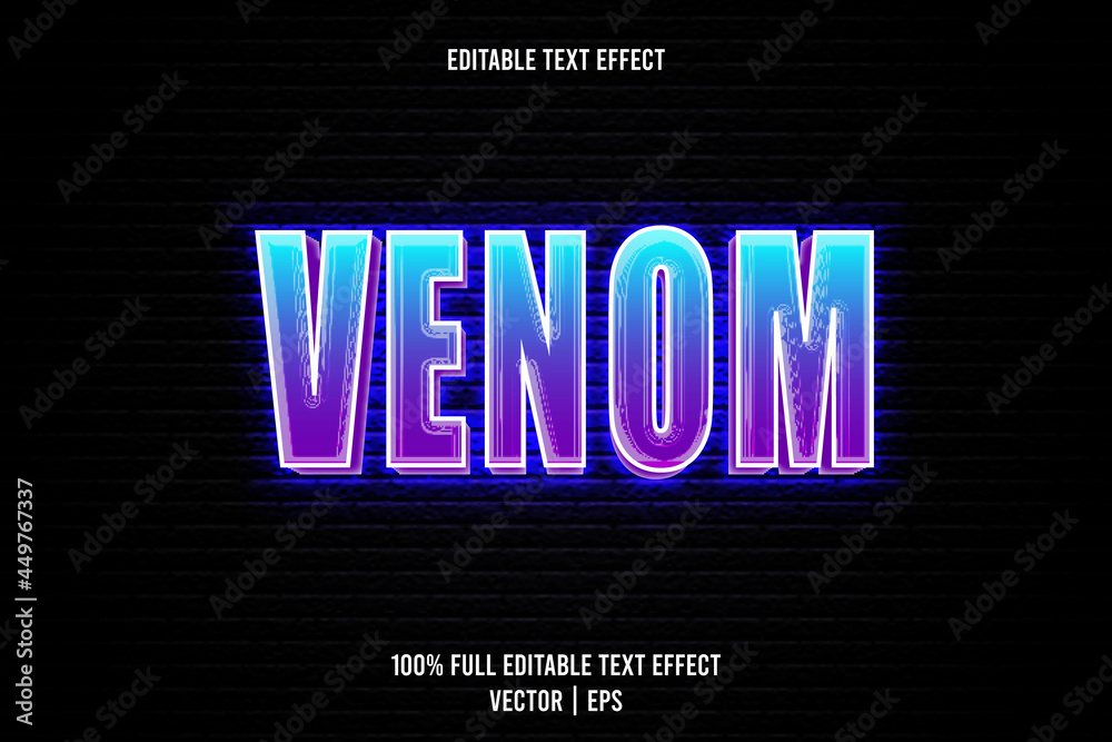 Venom Web Lettering Venom editable text effect 3 dimension emboss neon style Stock Vector ...