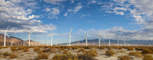 Wind Turbines Providing Clean Energy In The Desert Outside Of Palm Springs
