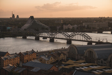 Wall Mural - View over Daugava river and Riga city, the capital of Latvia, European famous baltic country