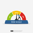 Businessman pushes risk scale arrow gauge indicator concept vector illustration.