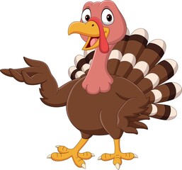 Wall Mural - cartoon turkey presenting on white background