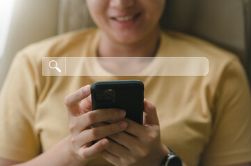 Leinwandbilder - Searching information data on internet networking concept, Women use smartphones to search and find what they are interested in.