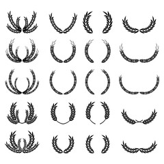Wall Mural - Wreaths spikelets set pattern for decorative design. Ear icon. Floral branch. Wedding decoration. Vector illustration. Stock image.