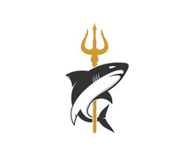 Black Whale With Golden Trident Vector Illustration