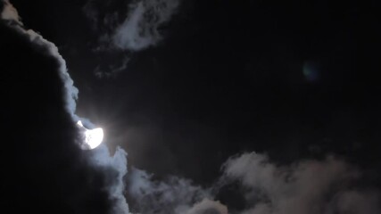 Wall Mural - eclipse of the moon behind the clouds dramatic movie. cinematic blurred environment. hot air vibrate