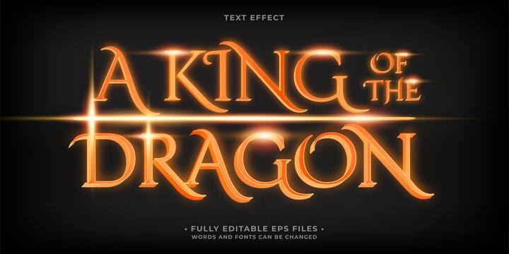 a king of the dragon text effect isolated on black. editable eps cc