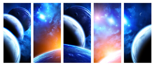 Wall Mural - set of vertical space banners with planets, nebula and stars
