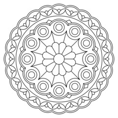 Sticker - Beautiful round black and white mandala with a floral ornament. Anti-stress coloring book. Vector design.