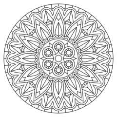 Wall Mural - Round black and white mandala with floral pattern. Antistress coloring book on white background. Vector image.