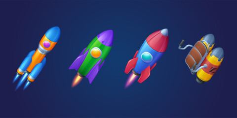 Wall Mural - cartoon rockets, shuttles and jetpack