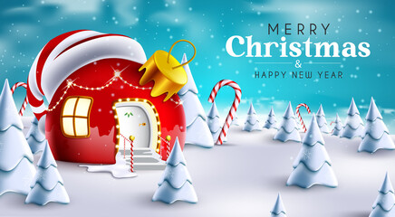 Wall Mural - Christmas crystal ball vector concept design. Merry christmas text with 3d crystal ball, gift, bell and snowflakes element for xmas holiday season decoration. Vector illustration
