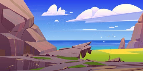 Wall Mural - Ocean rocky landscape, sea nature with rocks.