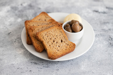 Poster - toasts with cheese on white small plate