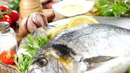 Wall Mural - raw dorado fish with ingredients