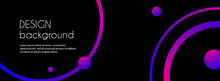 Vector Abstract Long Banner. Black Minimal Background With Gradient Purple Circles And Place For Text. Facebook Cover Template