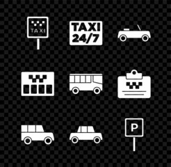 Wall Mural - Set Road sign for a taxi stand, Location with, Car, Parking, Taximeter and Bus icon. Vector