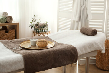 Canvas Print - Stylish room interior with massage table in spa salon