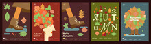 Autumn. A Set Of Simple Flat Vector Illustrations. Background Patterns Hello Autumn, Autumn Sale, Seasons. Perfect Background For Banner, Poster, Flyer, Cover.