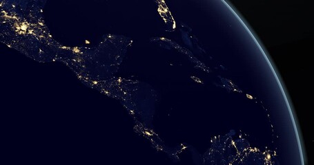 Wall Mural - Central america continent in the earth planet at night rotating from space