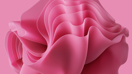 Wall Mural - 3d render, abstract background with pink layered ruffles, wavy fashion wallpaper with folds and layers