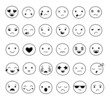 Doodle smile emoticons. Image emoticon, doodling emotional faces. Fun pictograms, isolated outline laugh sad emoji exact vector set