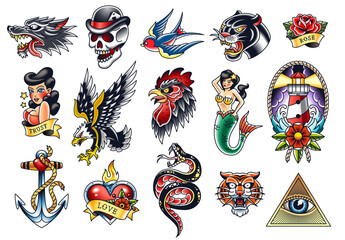vector set of traditional tattoo arts