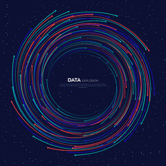 Poster - Evolution of data. Vector explosion colorful dot lines background. Data transfer, Social network, Internet  databases. vector illustration use for quantum technology, digital, science, communication.